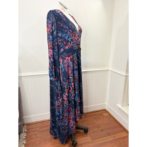 Standards & Practices Size 2X Dress Maxi Asymmetric High Low Long Sleeve Floral - Picture 2 of 13